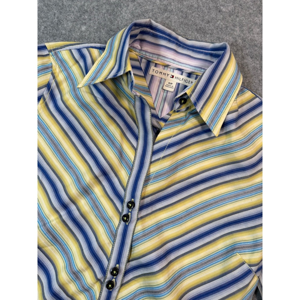 Tommy Hilfiger Vintage Striped Button Up Shirt Blue Yellow Women‎ Small S/P